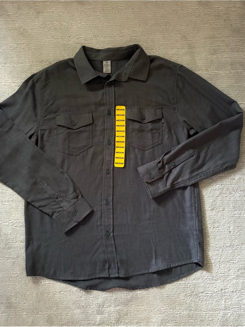 NWT Hurley Flannel Shirt Charcoal Grey M | Skater Gorpcore Mens Button Up Layer